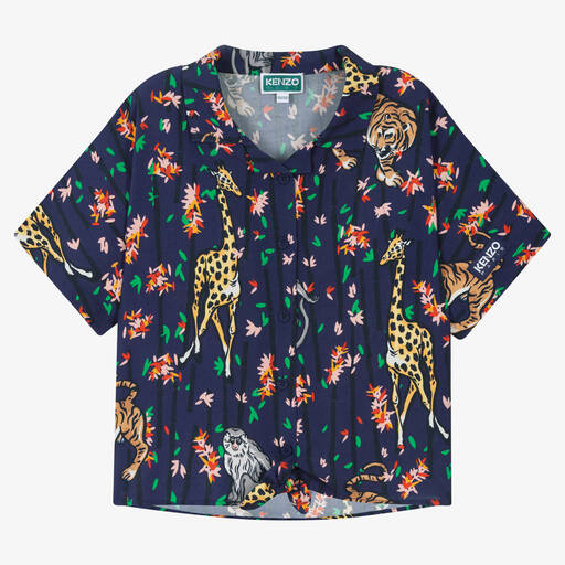 KENZO KIDS-Teen Girls Blue Tie-Up Jungle Blouse | Childrensalon Outlet