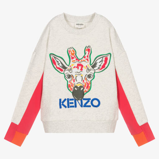 KENZO KIDS-سويتشيرت تينز بناتي قطن لون رمادي | Childrensalon Outlet