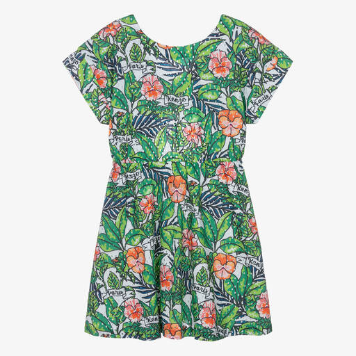 KENZO KIDS-Teen Girls Green Floral Jungle Leaf Dress | Childrensalon Outlet