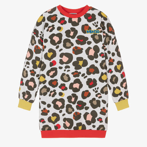 KENZO KIDS-Серое хлопковое платье с животным принтом | Childrensalon Outlet