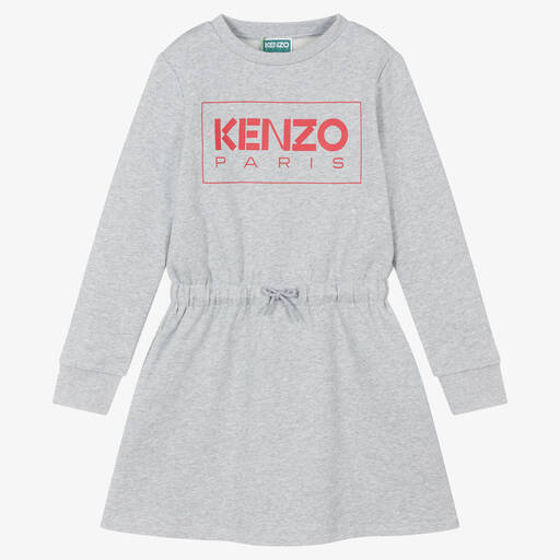 KENZO KIDS-Teen Girls Grey Marl Cotton Jersey Dress | Childrensalon Outlet