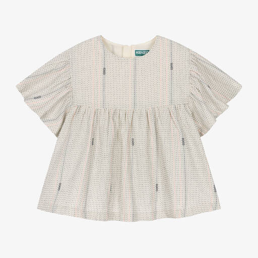 KENZO KIDS-Teen Girls Ivory Cotton Striped Blouse | Childrensalon Outlet