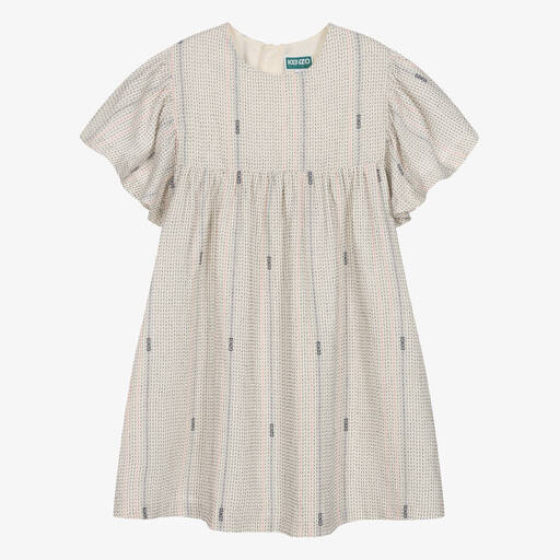 KENZO KIDS-Teen Girls Ivory Cotton Striped Dress | Childrensalon Outlet
