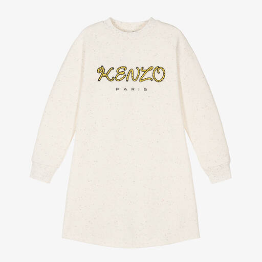 KENZO KIDS-فستان سويتشيرت تينز بناتي قطن جيرسي لون عاجي | Childrensalon Outlet