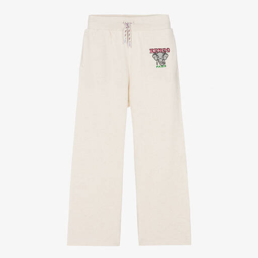 KENZO KIDS-جوغرز برجلين واسعتين قطن لون عاجي تينز بناتي | Childrensalon Outlet