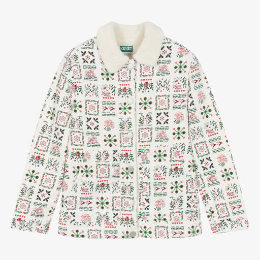 KENZO KIDS-جاكيت تينز بناتي قطن تويل وشيربا لون عاجي | Childrensalon Outlet