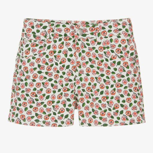 KENZO KIDS-Teen Girls Ivory Floral Cotton Twill Shorts | Childrensalon Outlet