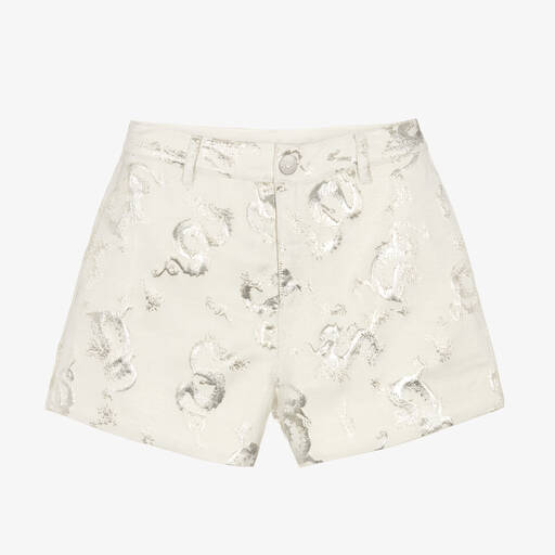 KENZO KIDS-Кремово-серебристые шорты с драконами для девочек-подростков | Childrensalon Outlet