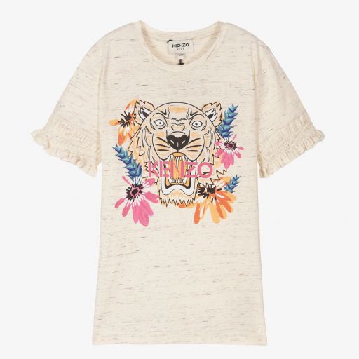 KENZO KIDS-Кремовая футболка с тигром для подростков | Childrensalon Outlet