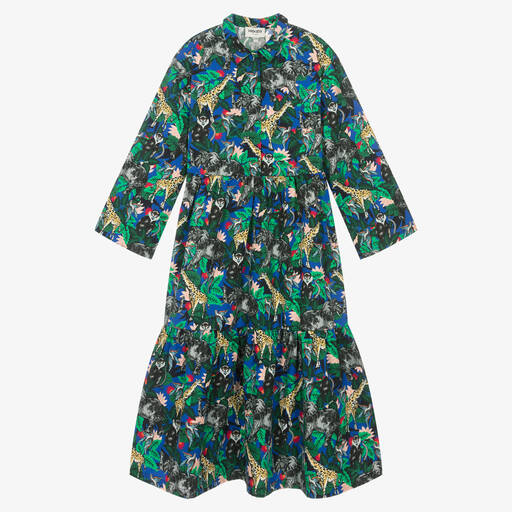KENZO KIDS-فستان ماكسي تينز بناتي تويل لون أزرق وأخضر | Childrensalon Outlet