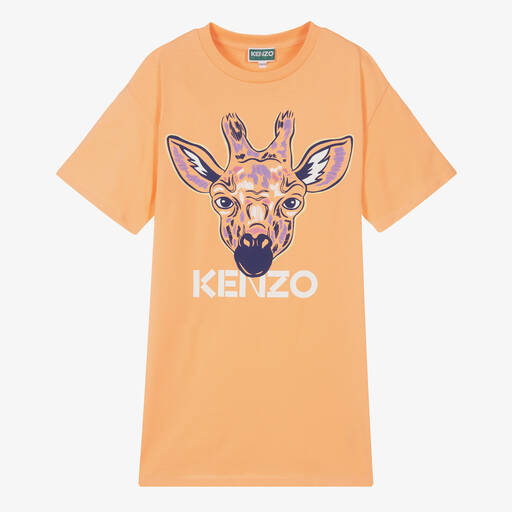 KENZO KIDS-Оранжевое хлопковое платье с жирафом | Childrensalon Outlet