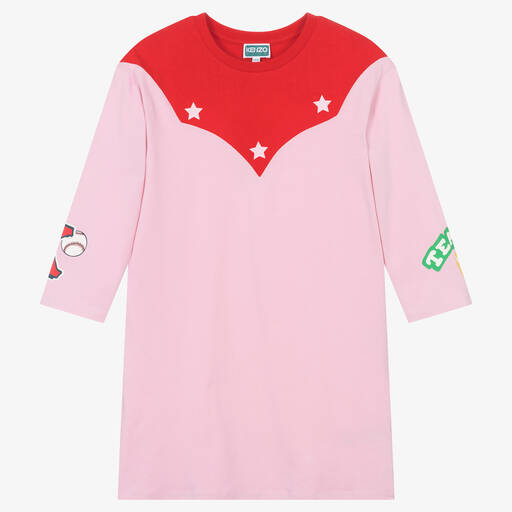 KENZO KIDS-Teen Girls Pink Cotton Varsity Dress | Childrensalon Outlet