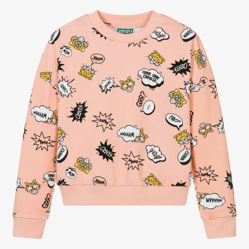 KENZO KIDS-سويتشيرت قطن جيرسي لون زهري للمراهقات | Childrensalon Outlet