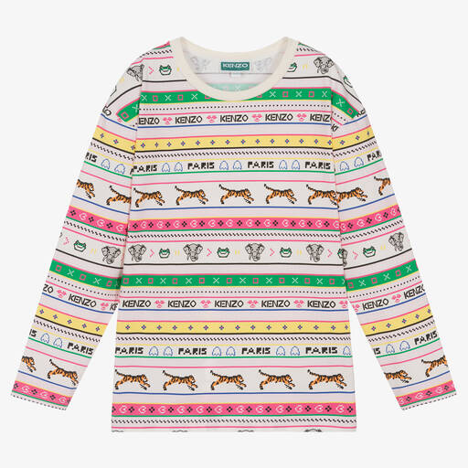 KENZO KIDS-توب تينز بناتي قطن جيرسي مقلم لون زهري | Childrensalon Outlet