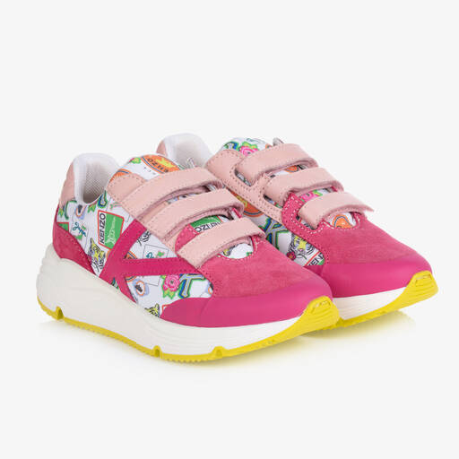 KENZO KIDS-Teen Girls Pink Suede Velcro Trainers | Childrensalon Outlet