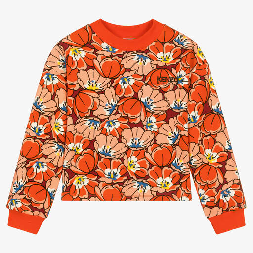 KENZO KIDS-Sweat rouge à fleurs en coton ado fille | Childrensalon Outlet