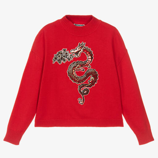 KENZO KIDS-بلوفر مزيج قطن محبوك لون أحمر للمراهقات | Childrensalon Outlet