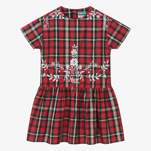 KENZO KIDS-Teen Schottenkaro-Kleid in Rot/Grün | Childrensalon Outlet