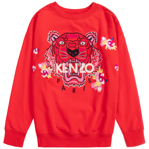 KENZO KIDS-سويتشيرت قطن جيرسي لون أحمر للمراهقات | Childrensalon Outlet