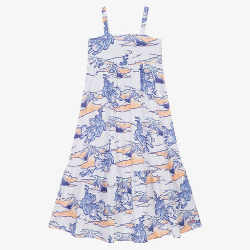 KENZO KIDS-Teen Girls White & Blue Logo Poplin Dress | Childrensalon Outlet