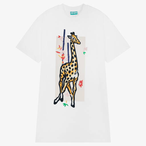 KENZO KIDS-Teen Girls White Cotton Graphic Dress | Childrensalon Outlet