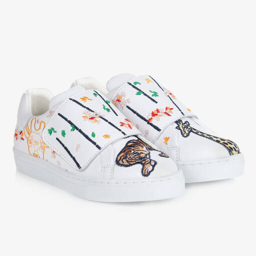 KENZO KIDS-Teen Girls White Embroidered Leather Trainers | Childrensalon Outlet