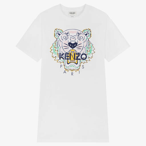 KENZO KIDS-فستان تينز بناتي قطن لون أبيض | Childrensalon Outlet