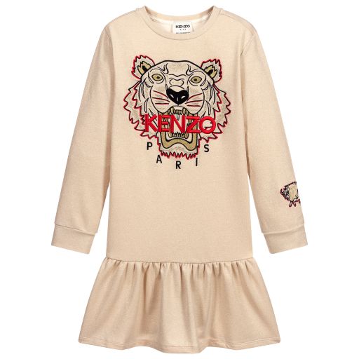 KENZO KIDS-Золотистое платье с тигром и буйволом для подростков | Childrensalon Outlet