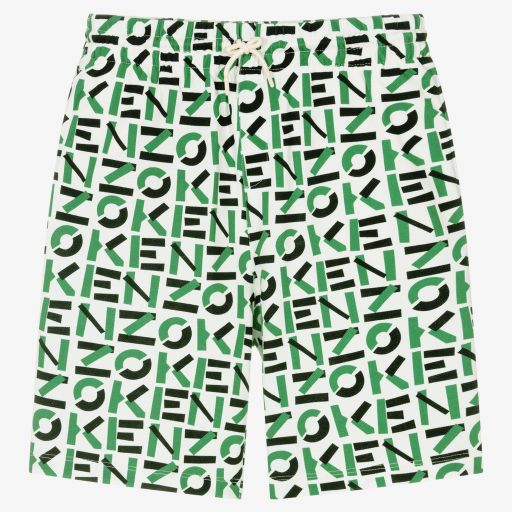 KENZO KIDS-Teen Green Cotton Logo Shorts | Childrensalon Outlet