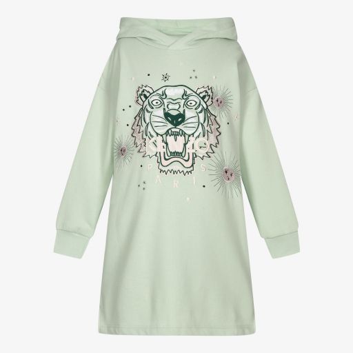 KENZO KIDS-فستان هودي تينز قطن جيرسي لون أخضر باهت | Childrensalon Outlet