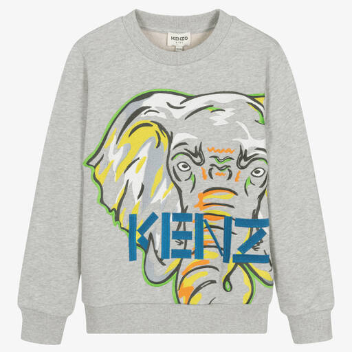 KENZO KIDS-سويتشيرت تينز ولادي قطن لون رمادي | Childrensalon Outlet