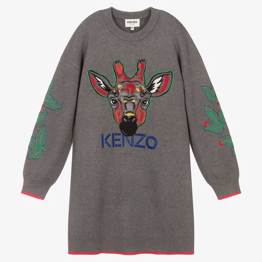 KENZO KIDS-Teen Grey Knitted Giraffe Dress | Childrensalon Outlet