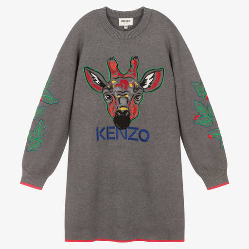 KENZO KIDS-فستان تينز مزيج صوف لون رمادي داكن | Childrensalon Outlet