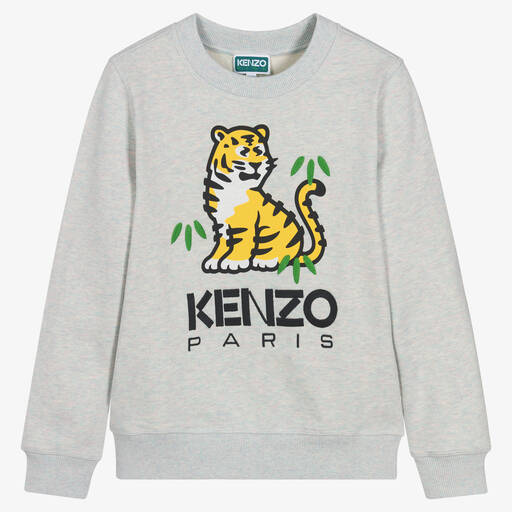 KENZO KIDS-سويتشيرت تينز قطن لون رمادي | Childrensalon Outlet