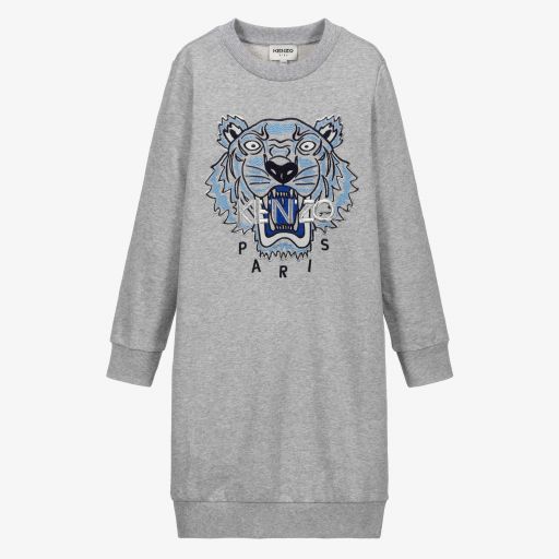 KENZO KIDS-فستان سويتشيرت تينز بناتي جيرسي لون رمادي | Childrensalon Outlet