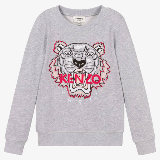 KENZO KIDS-سويتشيرت تينز بناتي قطن لون رمادي | Childrensalon Outlet