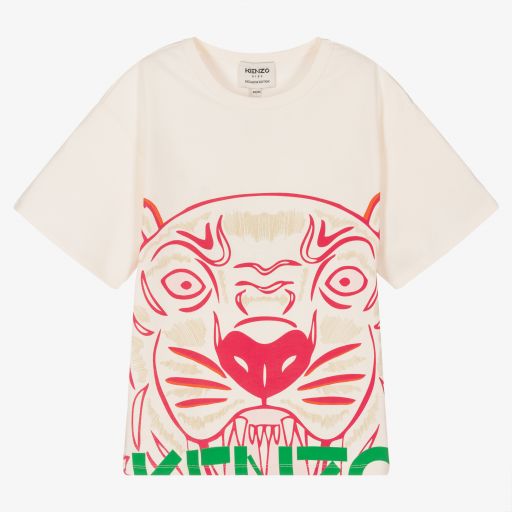 KENZO KIDS-Teen Ivory Tiger Logo T-Shirt | Childrensalon Outlet