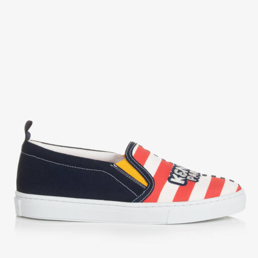 KENZO KIDS-Teen Navy Blue Striped Canvas Trainers | Childrensalon Outlet