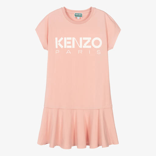KENZO KIDS-فستان تيشيرت تينز بناتي قطن جيرسي لون زهري | Childrensalon Outlet