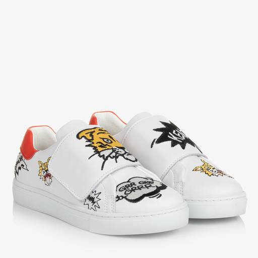 KENZO KIDS-Teen White Leather Tiger Trainers | Childrensalon Outlet