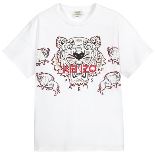 KENZO KIDS-T-shirt blanc Tigre et bœuf Ado | Childrensalon Outlet