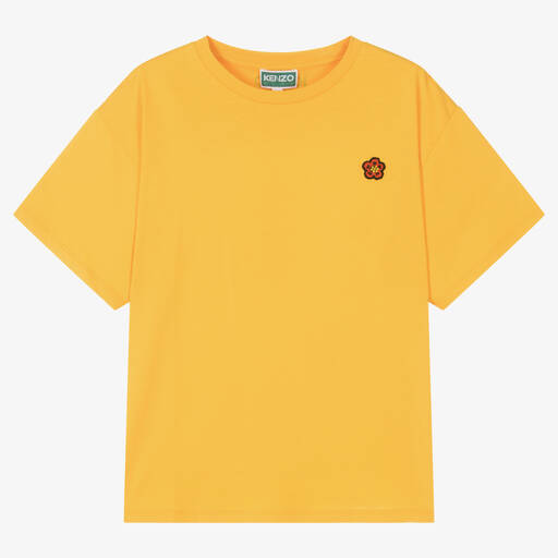 KENZO KIDS-Желтая хлопковая футболка с цветком | Childrensalon Outlet