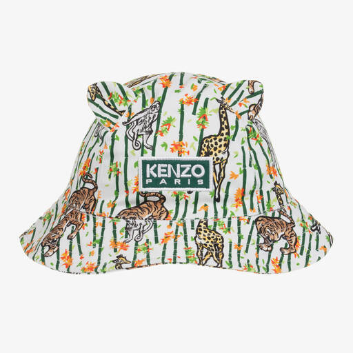 KENZO KIDS-Weißer Sonnenhut mit Tier-Print | Childrensalon Outlet