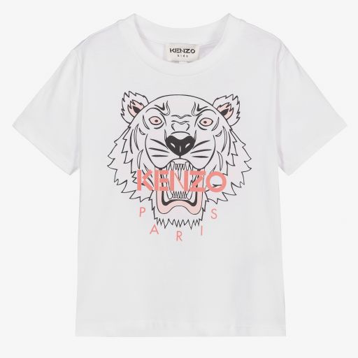 KENZO KIDS-Weißes Baumwoll-T-Shirt mit Tigermotiv | Childrensalon Outlet