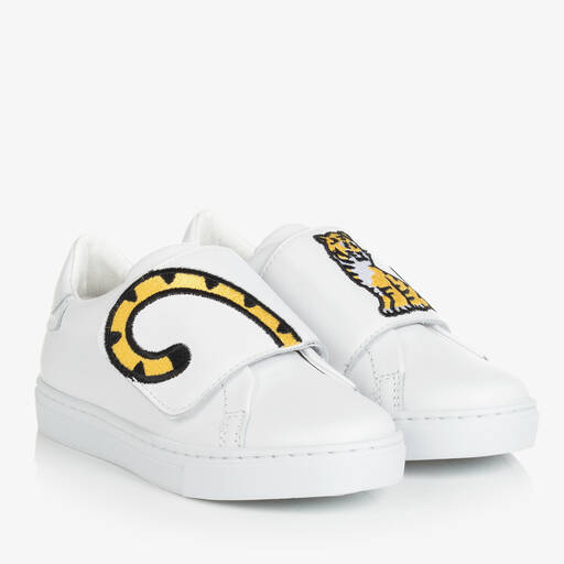 KENZO KIDS-White KOTORA Tiger Leather Trainers | Childrensalon Outlet