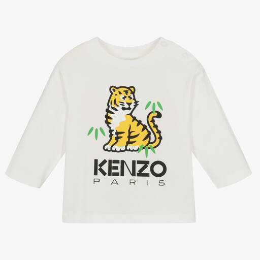 KENZO KIDS-توب قطن عضوي لون أبيض للأولاد | Childrensalon Outlet