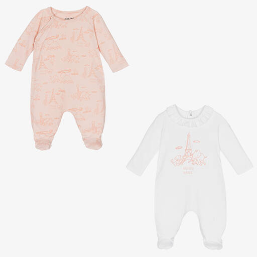 KENZO KIDS-White & Pink Cotton Logo Babygrows (2 Pack) | Childrensalon Outlet