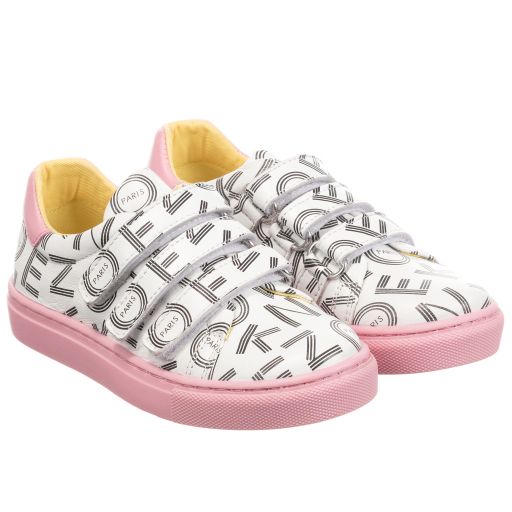 KENZO KIDS-White & Pink Leather Trainers | Childrensalon Outlet