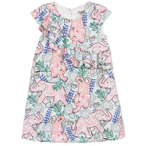 KENZO KIDS-White & Pink Viscose Dress | Childrensalon Outlet