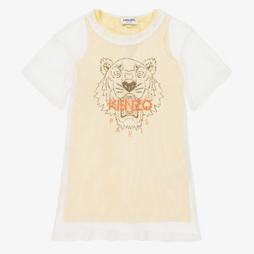 KENZO KIDS-Yellow 2-in-1 Mesh Tiger Dress | Childrensalon Outlet